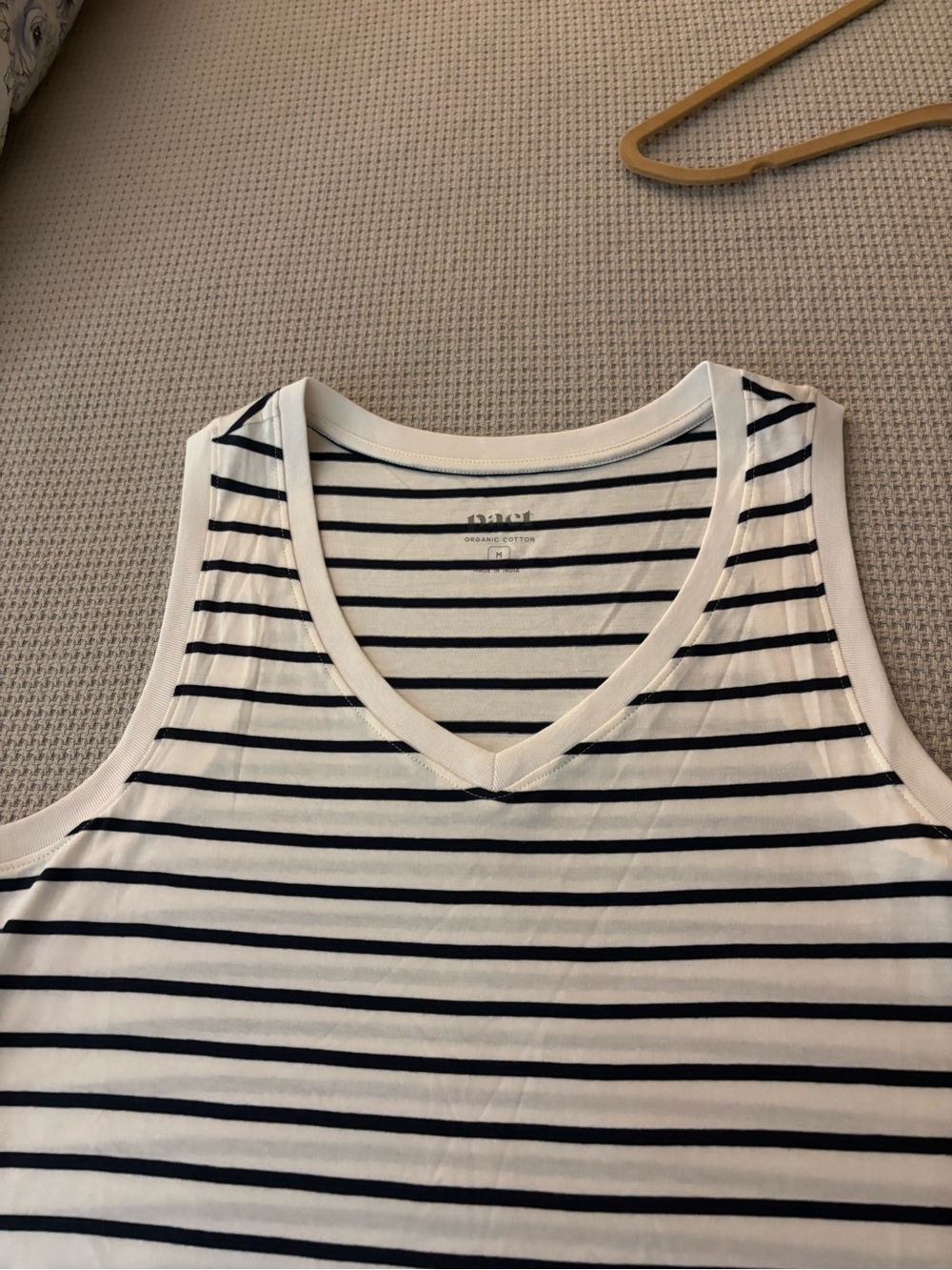Striped V-Neck Bandeau Tank in White and Navy